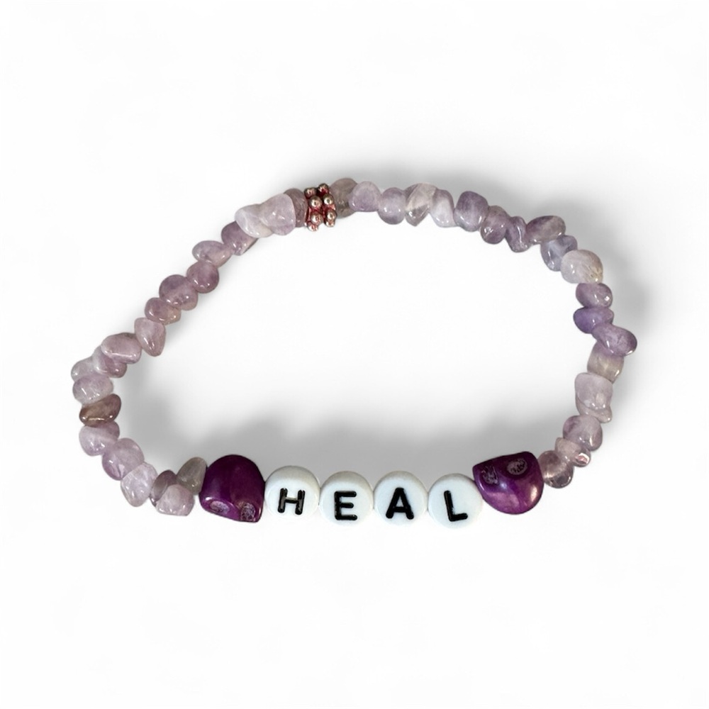 Amethyst Stones & Purple Skull Heal Beaded Stretch Bracelet
